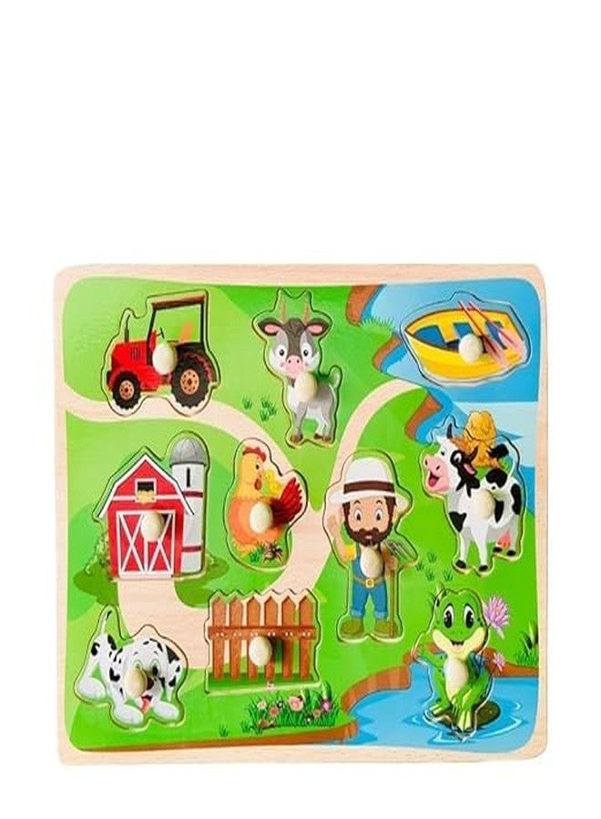 NEKSTY Wooden 10 Pieces Farm Themed Pegged Knob Toy - Image 2